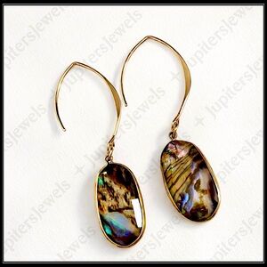 New 14k gold mother of pearl iridescent abalone stone boho shell earrings